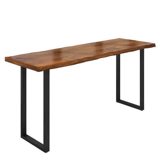 Table de bar rectangulaire en pin avec piètement en métal marron