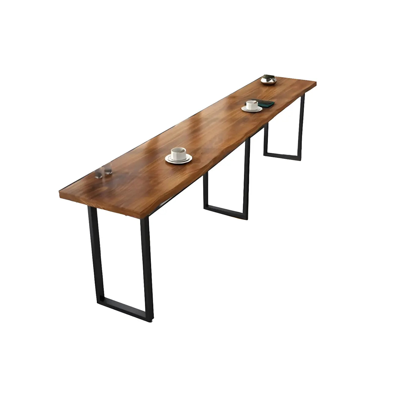 Table de bar rectangulaire en pin avec piètement en métal marron
