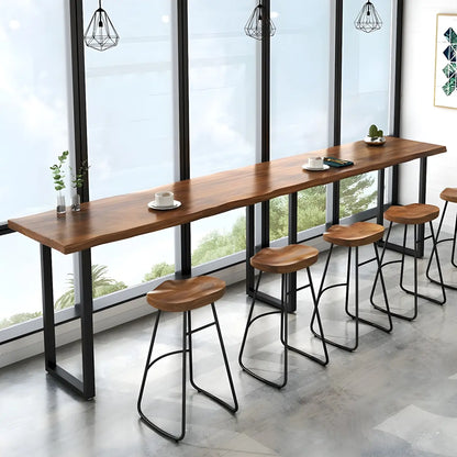 Table de bar rectangulaire en pin avec piètement en métal marron