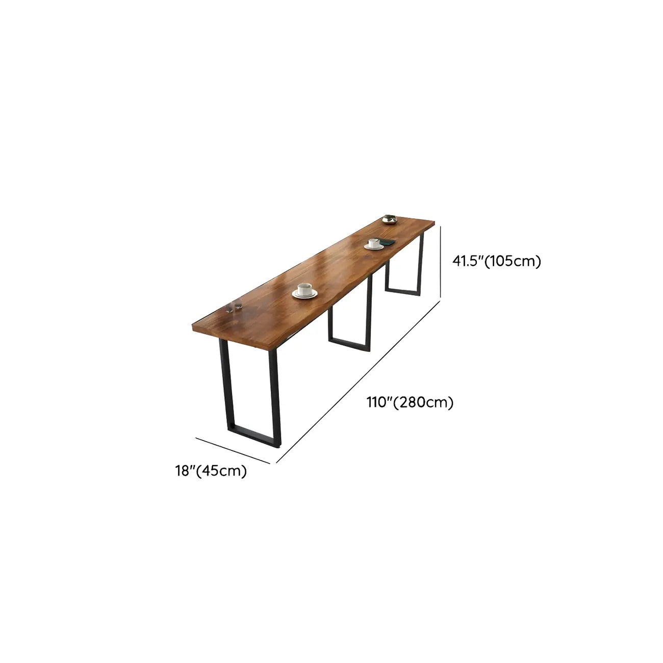 Table de bar rectangulaire en pin avec piètement en métal marron