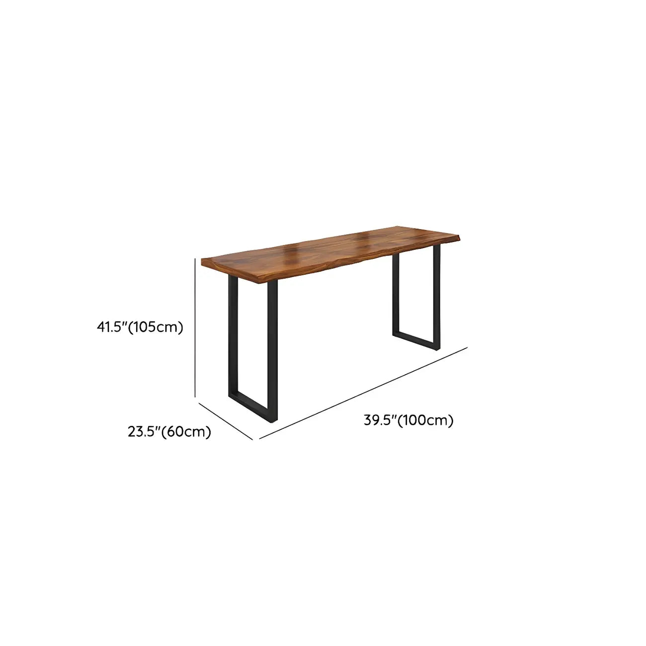 Table de bar rectangulaire en pin avec piètement en métal marron
