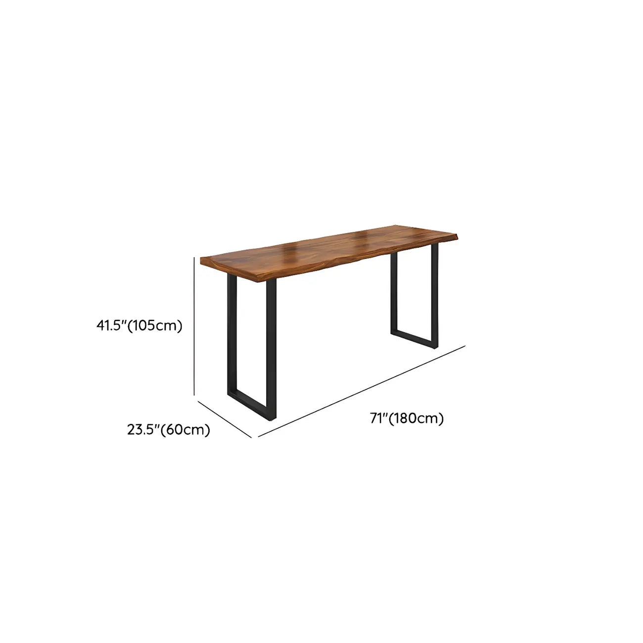 Table de bar rectangulaire en pin avec piètement en métal marron