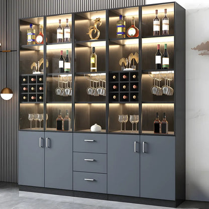 Vitrine de rangement en bois noir-gris avec éclairage