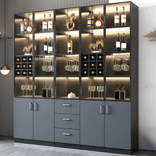 Vitrine de rangement en bois noir-gris avec éclairage