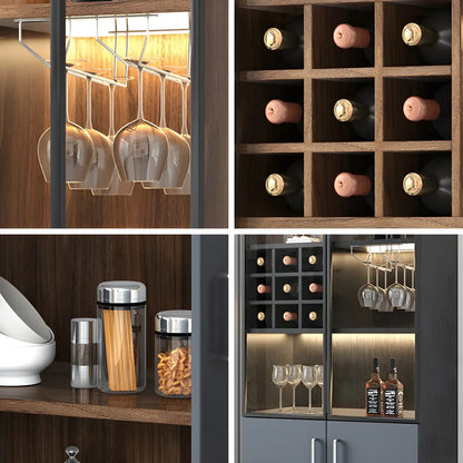 Vitrine de rangement en bois noir-gris avec éclairage