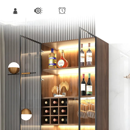 Vitrine de rangement en bois noir-gris avec éclairage