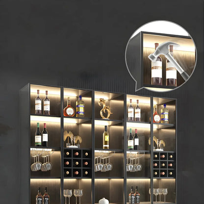 Vitrine de rangement en bois noir-gris avec éclairage