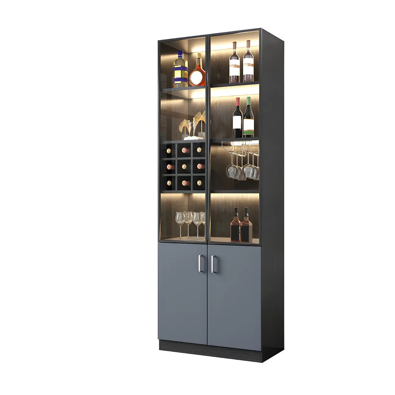 Vitrine de rangement en bois noir-gris avec éclairage