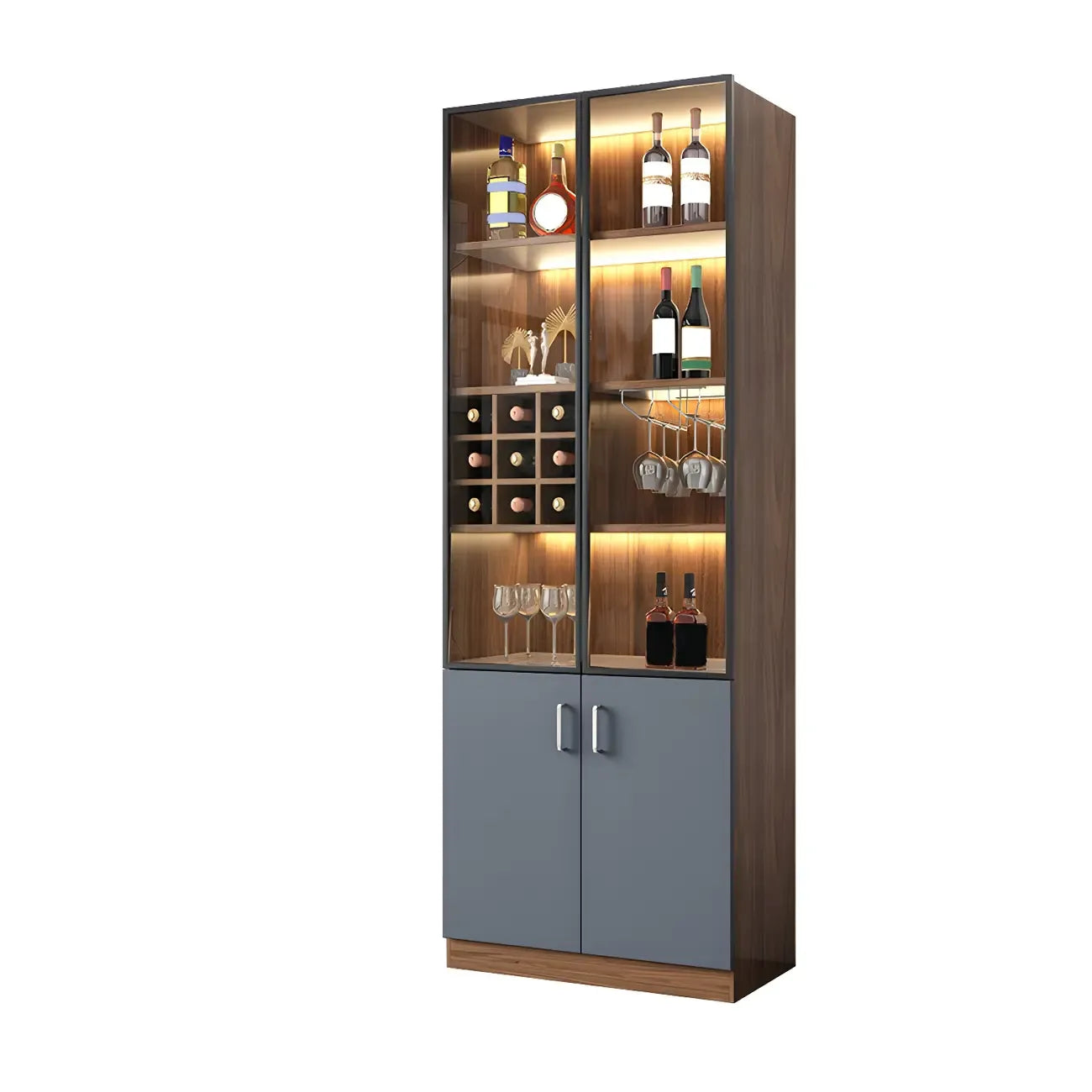 Vitrine de rangement en bois noir-gris avec éclairage