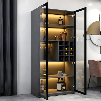 Vitrine en bois noir avec portes vitrées et éclairage intégré