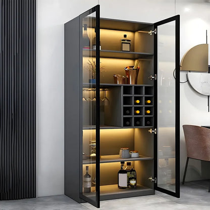 Vitrine en bois noir avec portes vitrées et éclairage intégré