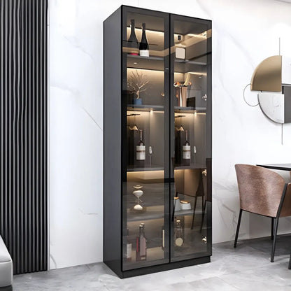 Vitrine en bois noir avec portes vitrées et éclairage intégré