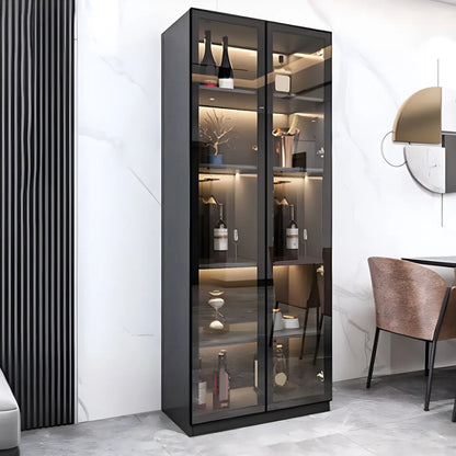 Vitrine en bois noir avec portes vitrées et éclairage intégré