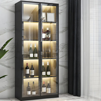 Vitrine en bois noir avec portes vitrées et éclairage intégré