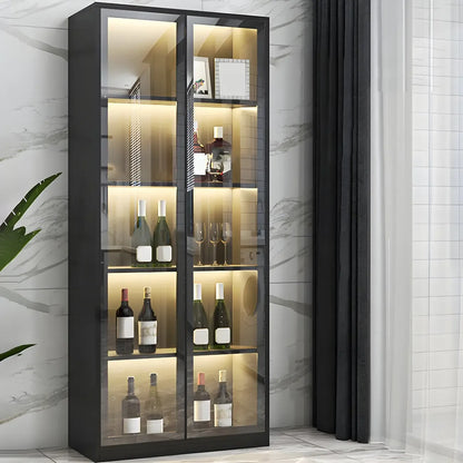 Vitrine en bois noir avec portes vitrées et éclairage intégré