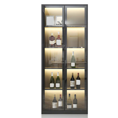 Vitrine en bois noir avec portes vitrées et éclairage intégré