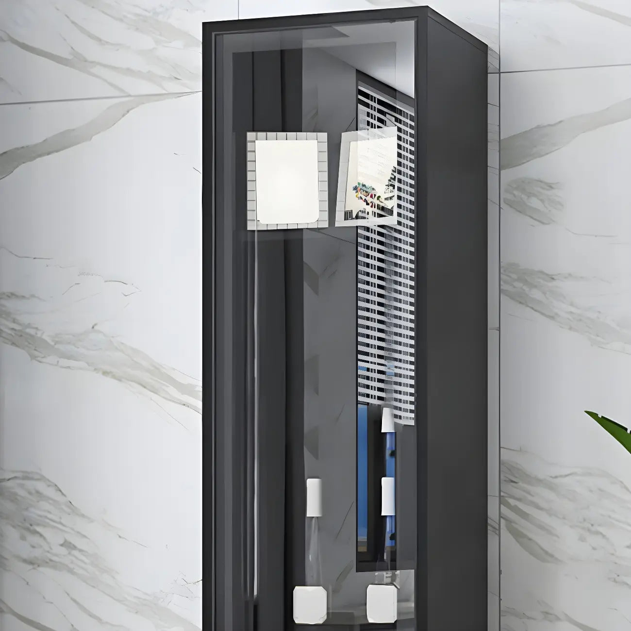 Vitrine en bois noir avec portes vitrées et éclairage intégré