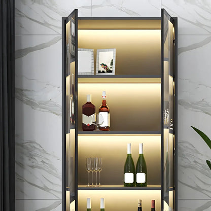 Vitrine en bois noir avec portes vitrées et éclairage intégré