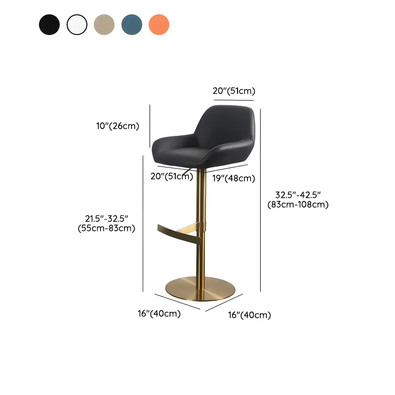 Tabourets de bar pivotants et réglables en métal brillant