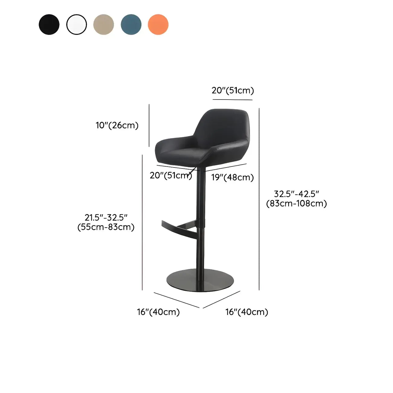 Tabourets de bar pivotants et réglables en métal brillant