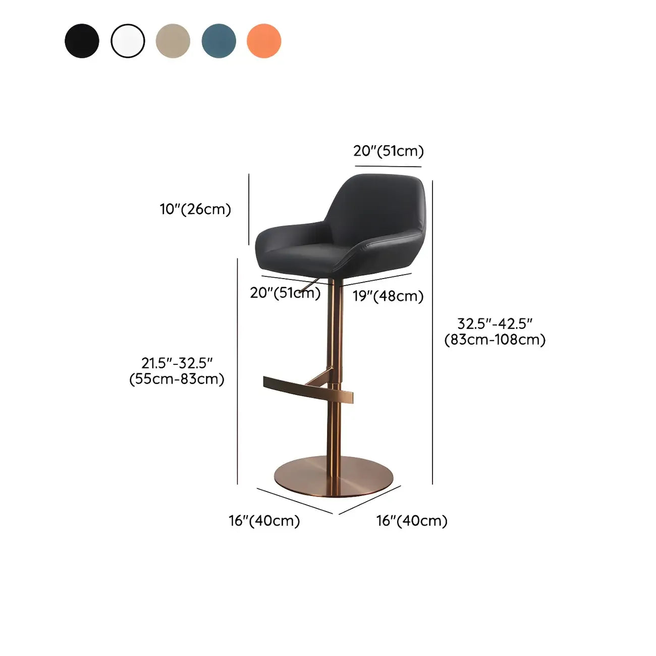 Tabourets de bar pivotants et réglables en métal brillant