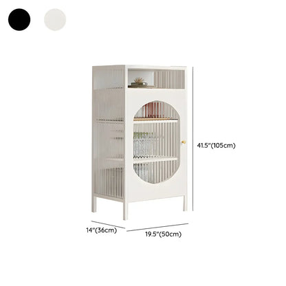 Vitrine de rangement simple en métal blanc et portes vitrées.