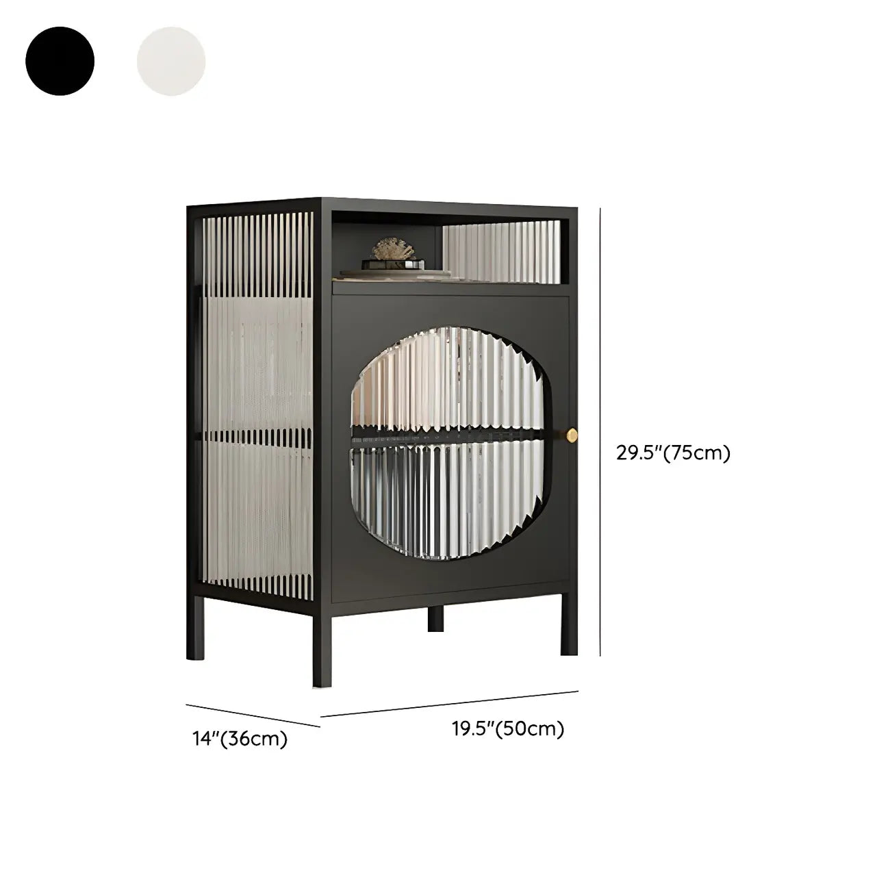 Vitrine de rangement simple en métal blanc et portes vitrées.