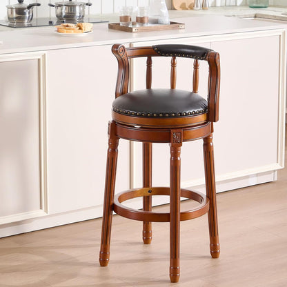 Tabourets de bar pivotants à hauteur de comptoir en cuir véritable et bois massif de noyer