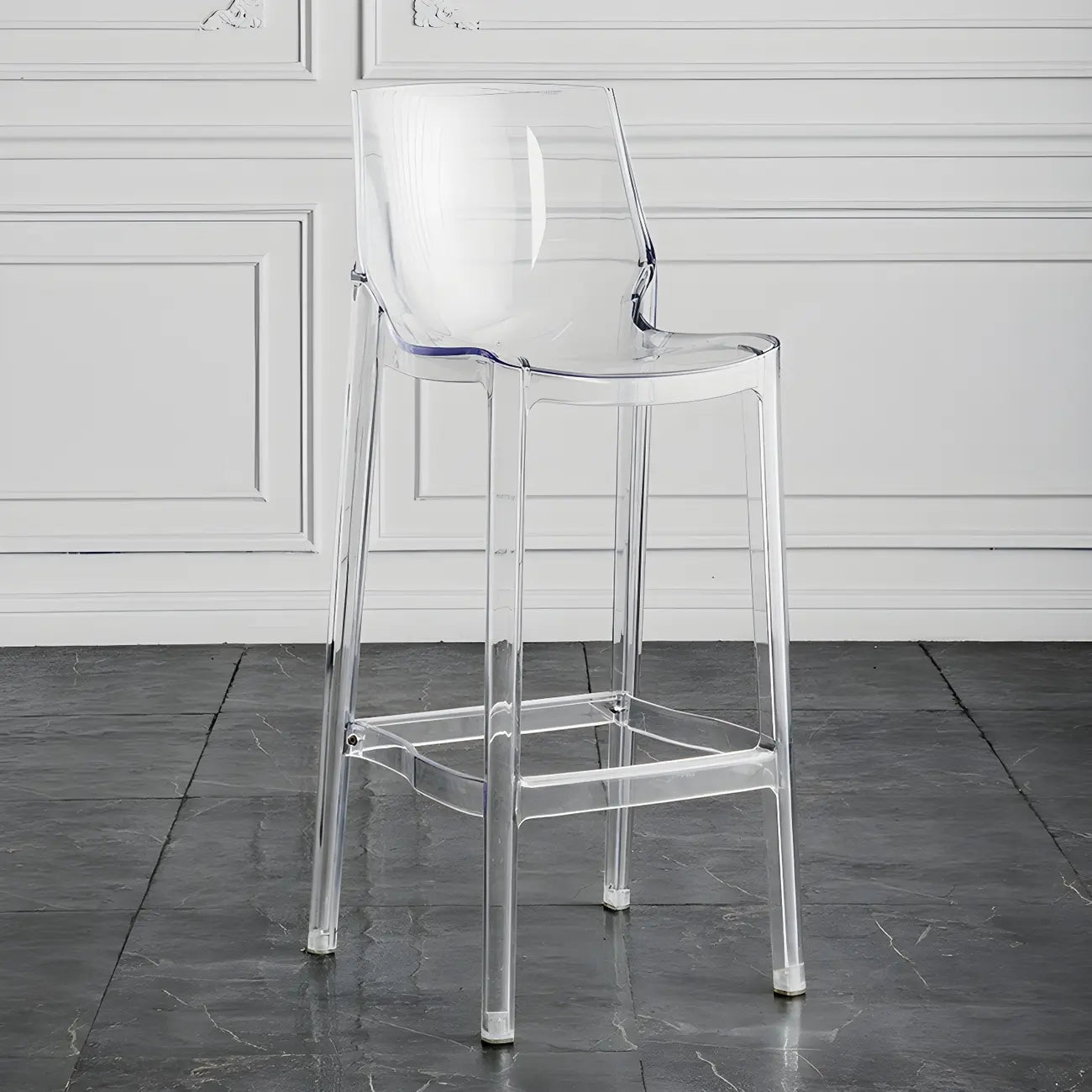Tabouret de bar rectangulaire chic et résistant, en acrylique transparent moderne