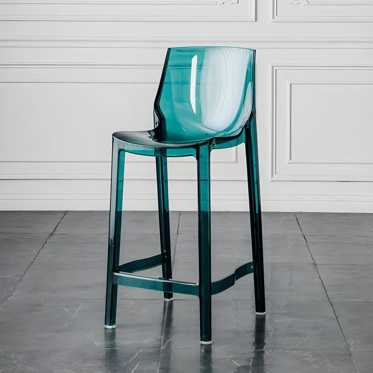 Tabouret de bar rectangulaire chic et résistant, en acrylique transparent moderne