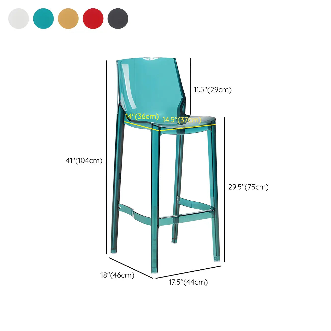 Tabouret de bar rectangulaire chic et résistant, en acrylique transparent moderne