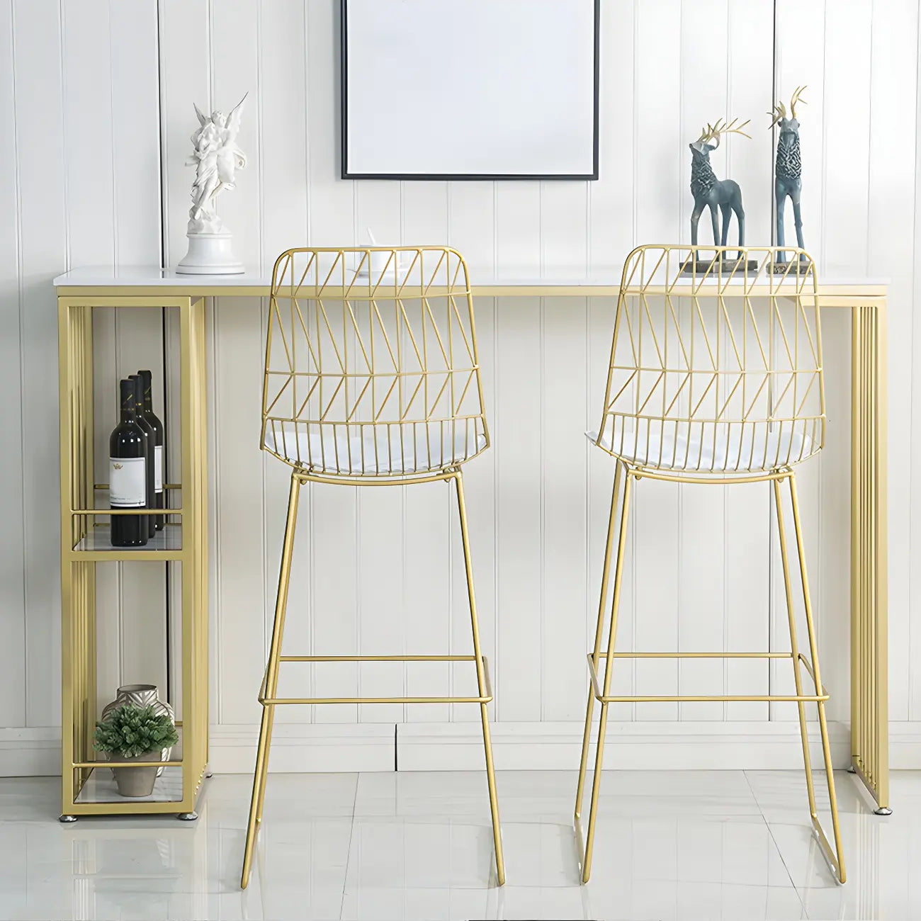 Table de bar blanche moderne avec grand espace de rangement pour les repas