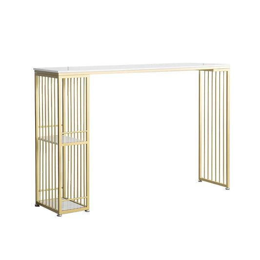 Table de bar blanche moderne avec grand espace de rangement pour les repas