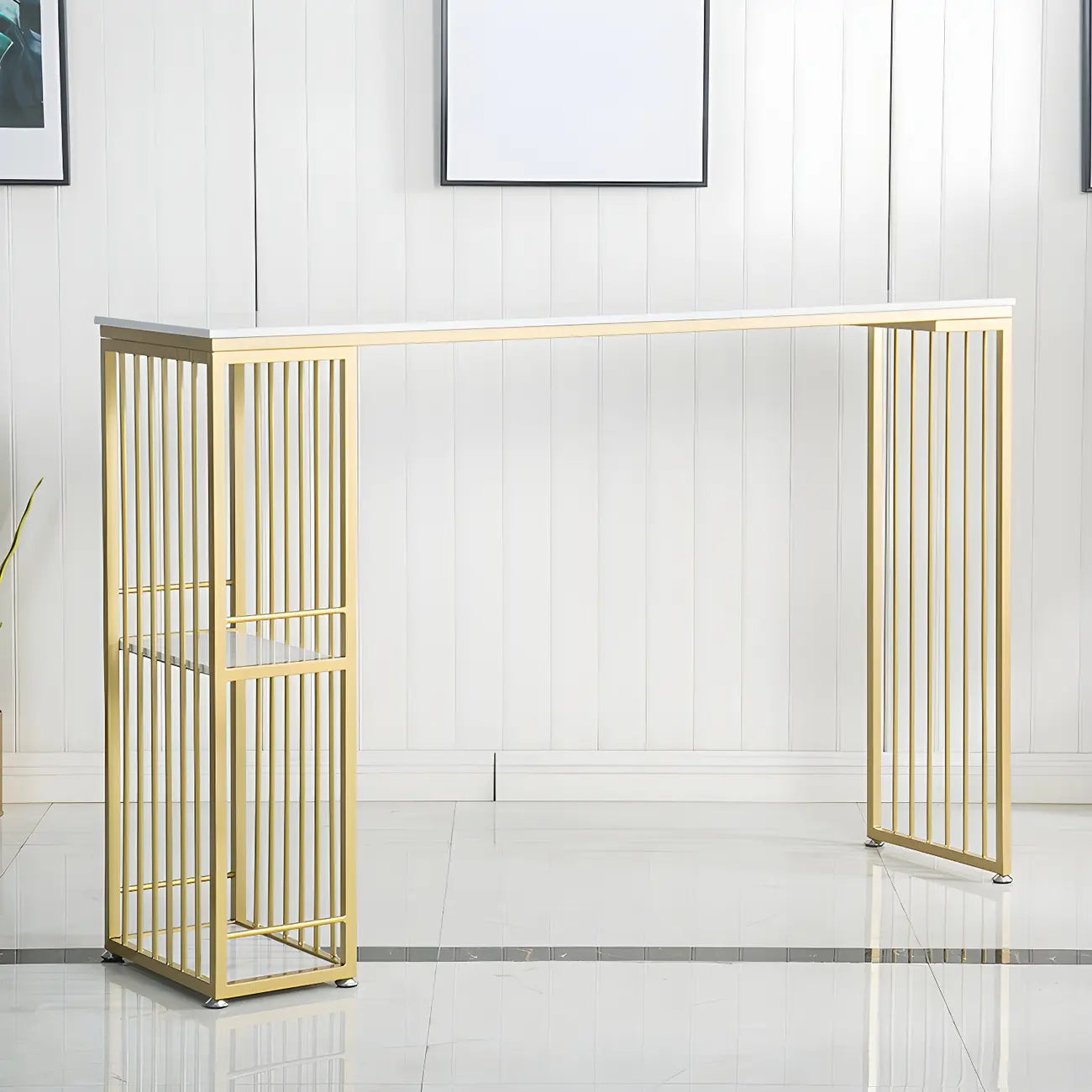 Table de bar blanche moderne avec grand espace de rangement pour les repas