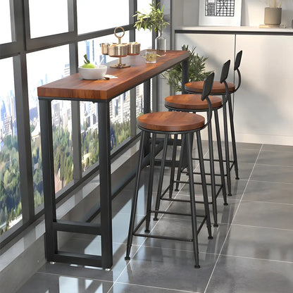 Table de bar rectangulaire en bois marron avec repose-pieds