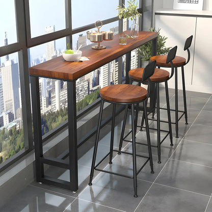 Table de bar rectangulaire en bois marron avec repose-pieds