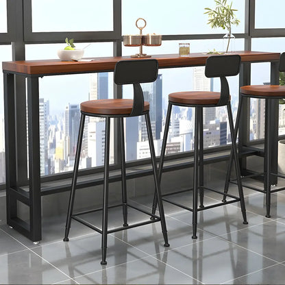 Table de bar rectangulaire en bois marron avec repose-pieds