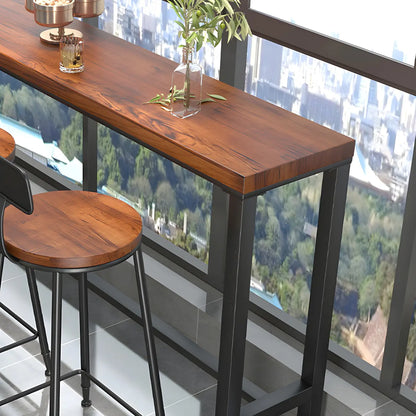 Table de bar rectangulaire en bois marron avec repose-pieds
