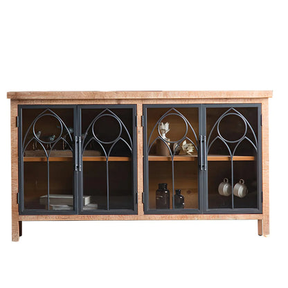 Vitrine classique à deux tiroirs en bois brun moyen et verre