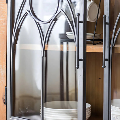 Vitrine classique à deux tiroirs en bois brun moyen et verre