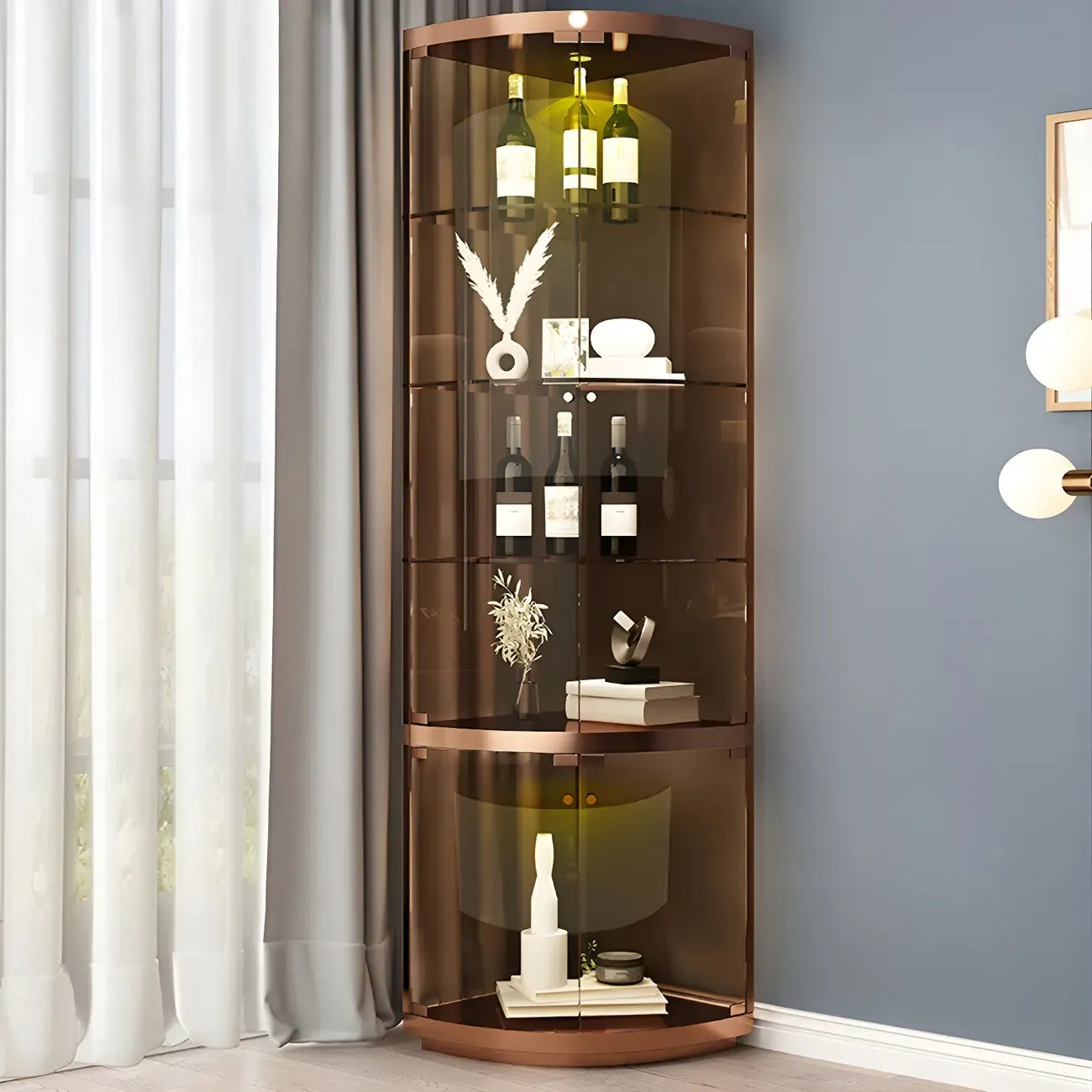 Vitrine ouverte à 4 niveaux en verre doré