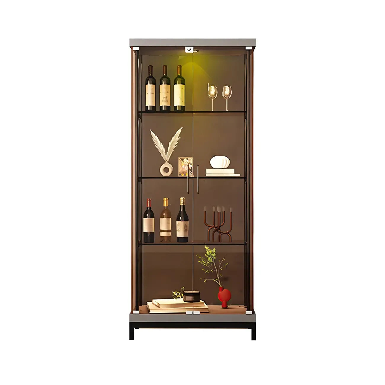 Vitrine ouverte à 4 niveaux en verre doré