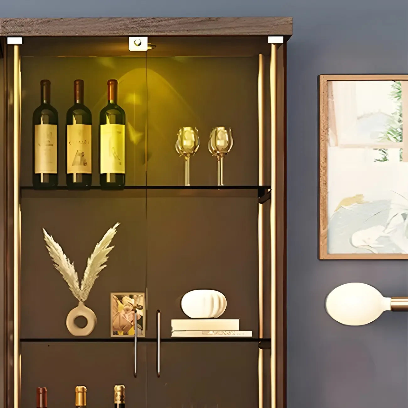 Vitrine ouverte à 4 niveaux en verre doré