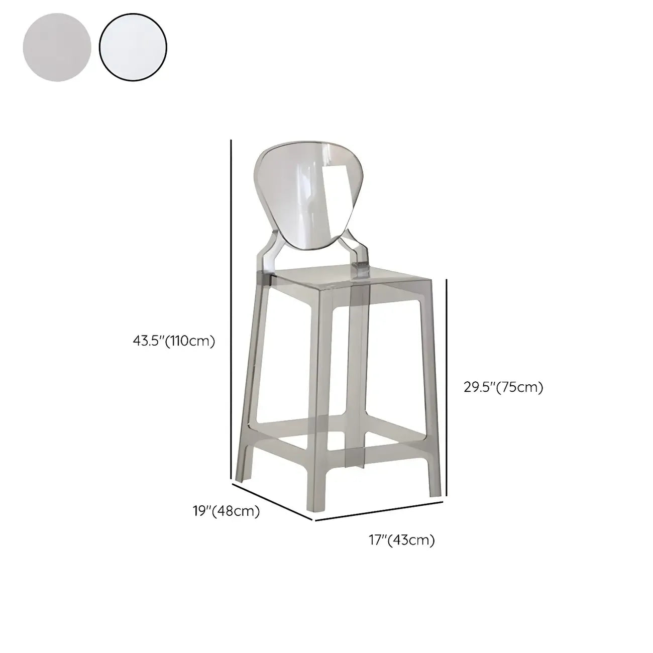 Tabouret de bar moderne en acrylique lisse et élégant avec dossier circulaire