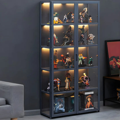 Étagère en bambou gris, vitrine avec porte en acrylique