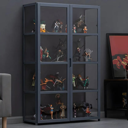 Étagère en bambou gris, vitrine avec porte en acrylique