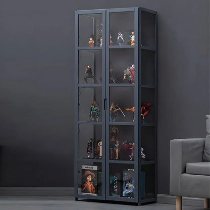 Étagère en bambou gris, vitrine avec porte en acrylique