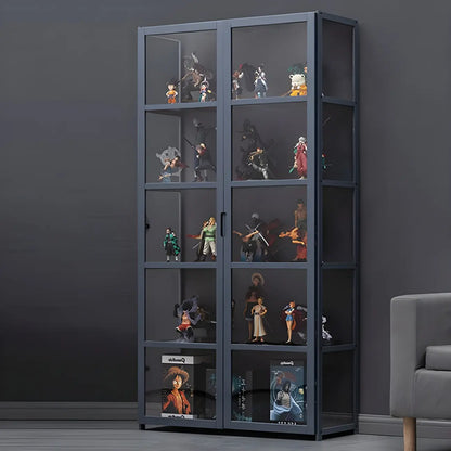 Étagère en bambou gris, vitrine avec porte en acrylique