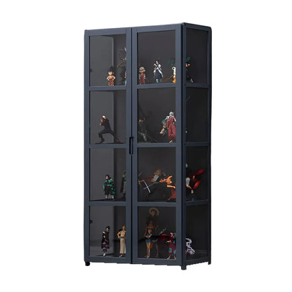 Étagère en bambou gris, vitrine avec porte en acrylique