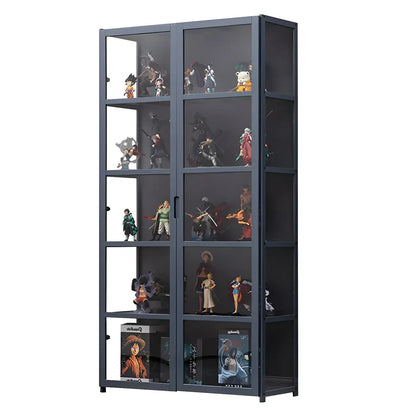 Étagère en bambou gris, vitrine avec porte en acrylique